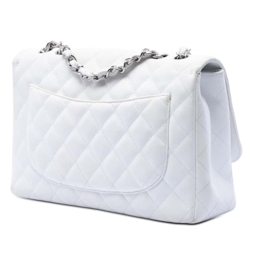 Chanel Jumbo Classic Caviar Single Flap White Leather Very good condition - Back View