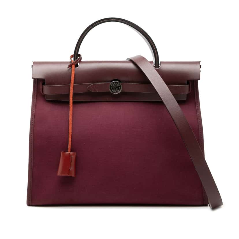 Hermès Military Toile and Vache Hunter Herbag Zip 31 Red Very good condition - Front View
