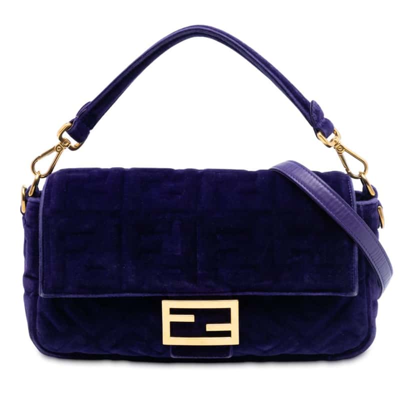 Fendi Zucca Embossed Velvet Baguette Satchel Purple Very good condition - Front View