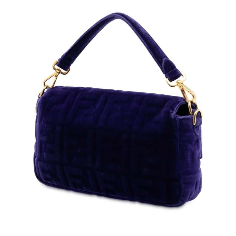 Fendi Zucca Embossed Velvet Baguette Satchel Purple Very good condition - Back View