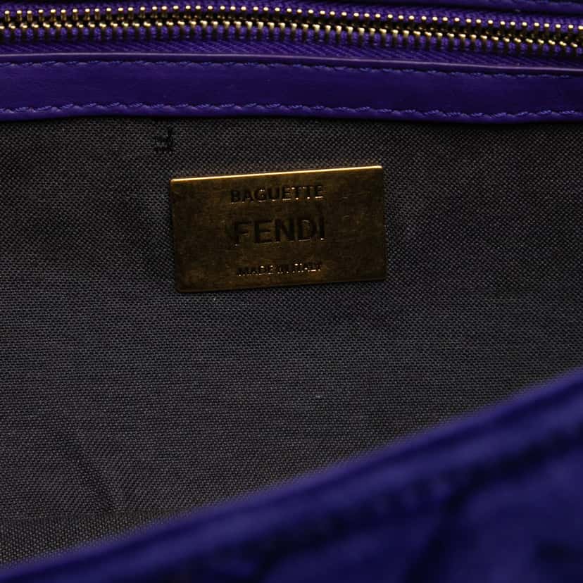 Fendi Zucca Embossed Velvet Baguette Satchel Purple Very good condition - Box View