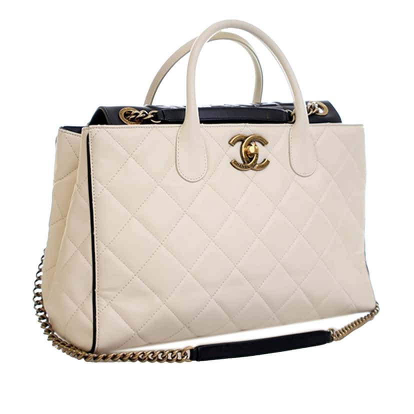 Chanel CC Quilted Calfskin Portobello Tote White Leather Very good condition - Back View