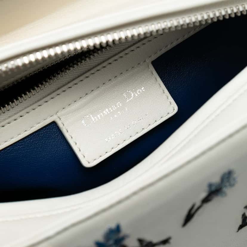 Dior Medium Lambskin Floral Sequin Lady Dior White Leather Very good condition - Box View