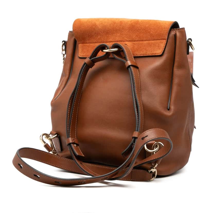 Chloé Medium Calfskin and Suede Faye Backpack Brown Leather Very good condition - Back View
