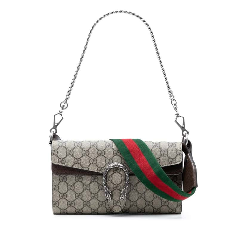 Gucci Small GG Supreme East West Dionysus Flap Bag Beige Very good condition - Front View
