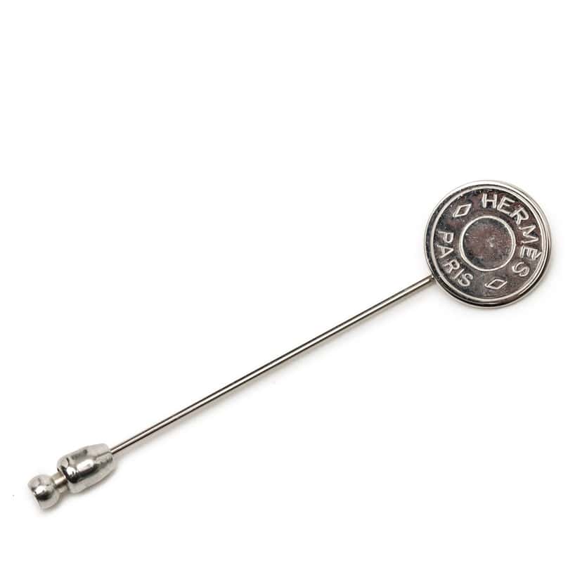 Hermès Palladium Plated Clou de Selle Stick Pin Brooch Silver Metal Very good condition - Front View