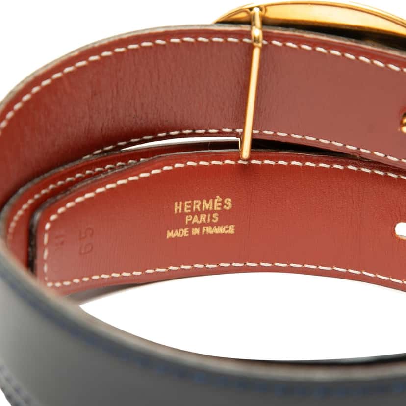 Hermès Box Calf Chaine d Ancre Reversible Belt 65 Blue Leather Very good condition - Model View