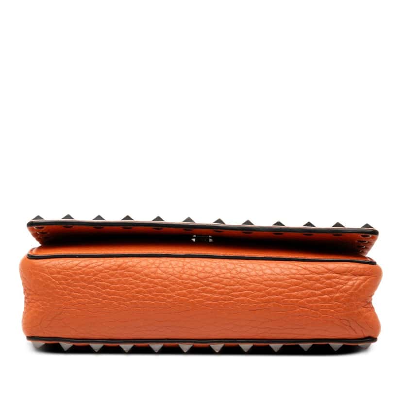 Valentino Pebbled Calfskin Rockstud Clutch on Chain Orange Leather Very good condition - Inside View