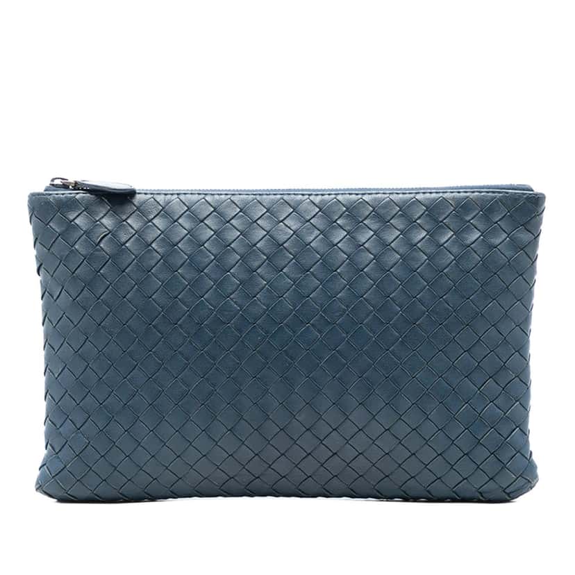 Bottega Veneta Nappa Intrecciato Clutch Blue Leather Very good condition - Front View