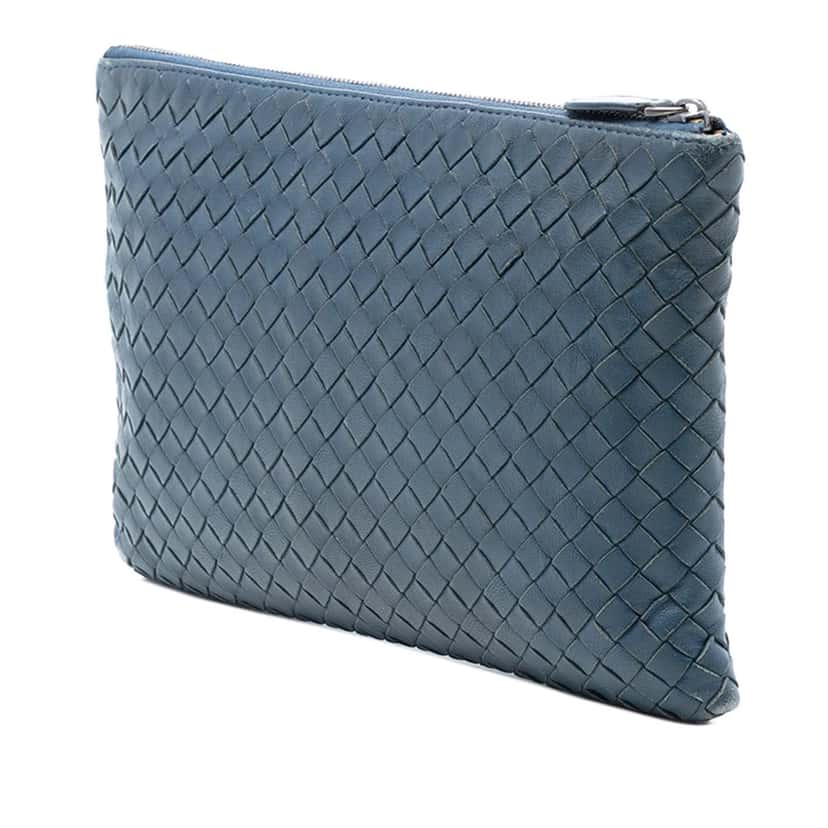 Bottega Veneta Nappa Intrecciato Clutch Blue Leather Very good condition - Back View