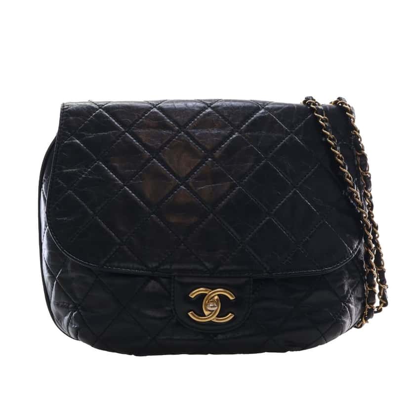 Chanel Medium Quilted Glazed Calfskin Bubble CC Flap Black Leather Very good condition - Front View