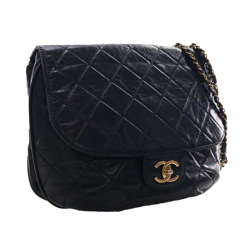 Chanel Medium Quilted Glazed Calfskin Bubble CC Flap Black Leather Very good condition - Back View