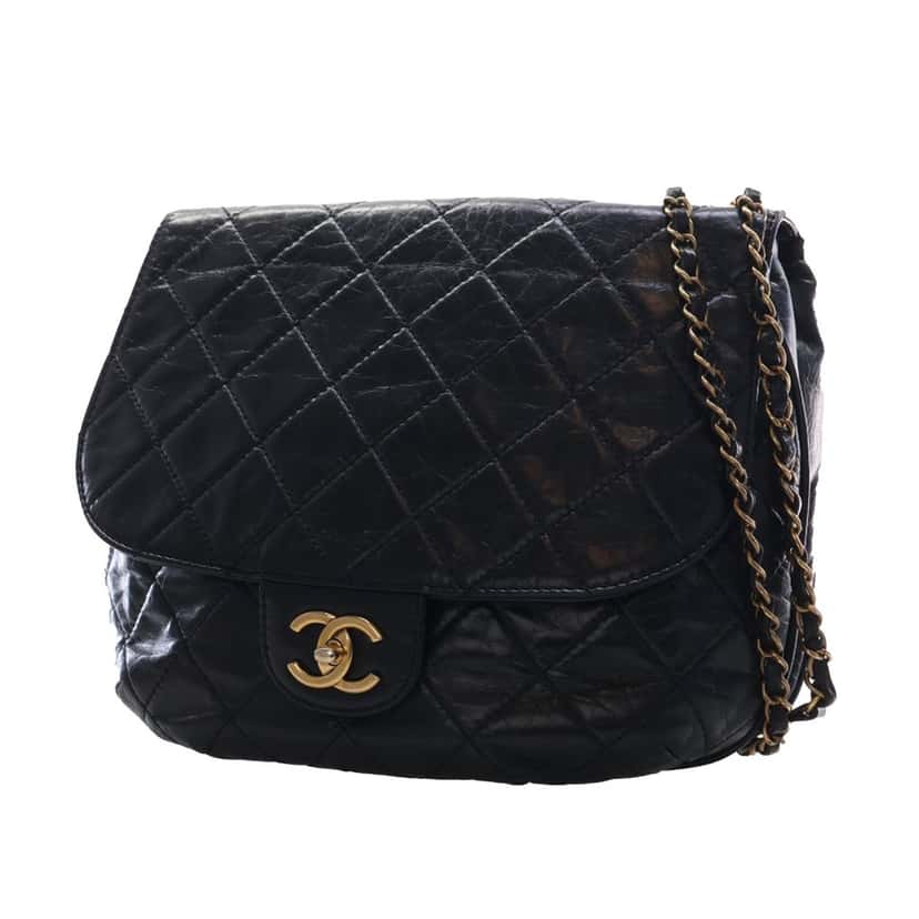 Chanel Medium Quilted Glazed Calfskin Bubble CC Flap Black Leather Very good condition - Inside View