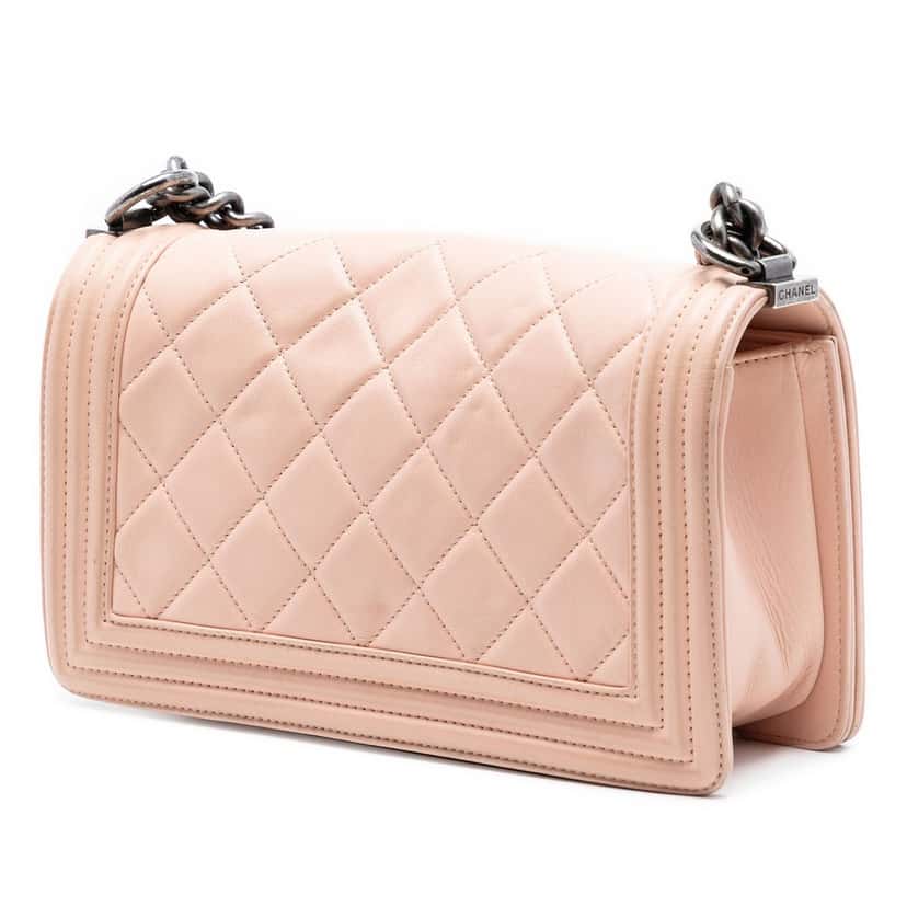 Chanel Old Medium Quilted Lambskin Boy Flap Pink Leather Very good condition - Back View