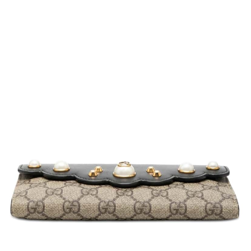 Gucci GG Supreme Pearl Studded Peony Long Wallet Beige Very good condition - Inside View