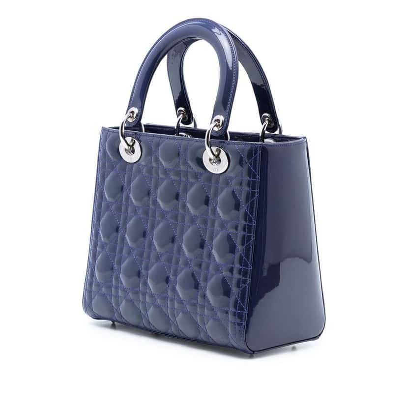 Dior Medium Patent Cannage Lady Dior Blue Leather Very good condition - Back View