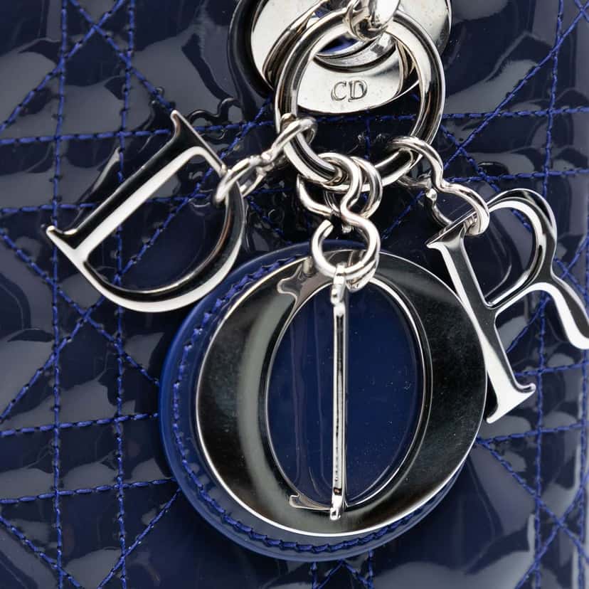 Dior Medium Patent Cannage Lady Dior Blue Leather Very good condition - Box View