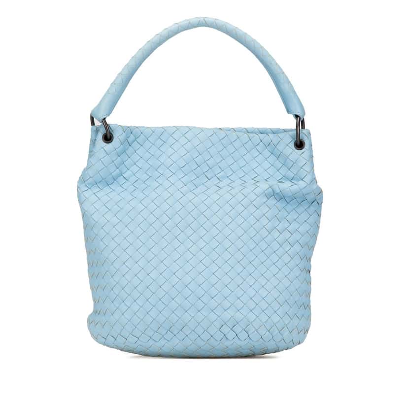 Bottega Veneta Nappa Intrecciato Bucket Bag Blue Leather Good condition - Front View