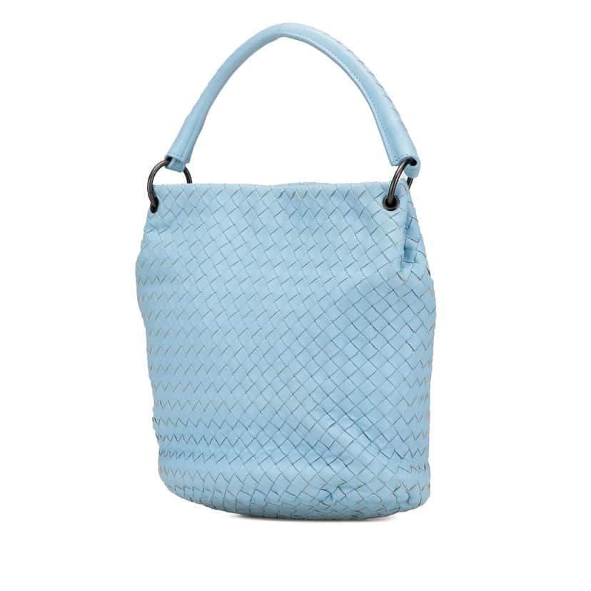Bottega Veneta Nappa Intrecciato Bucket Bag Blue Leather Good condition - Back View