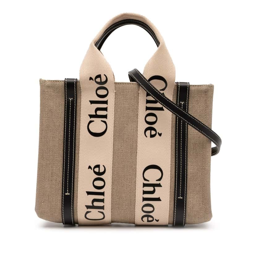 Chloé Small Canvas Woody Satchel Beige Very good condition - Front View