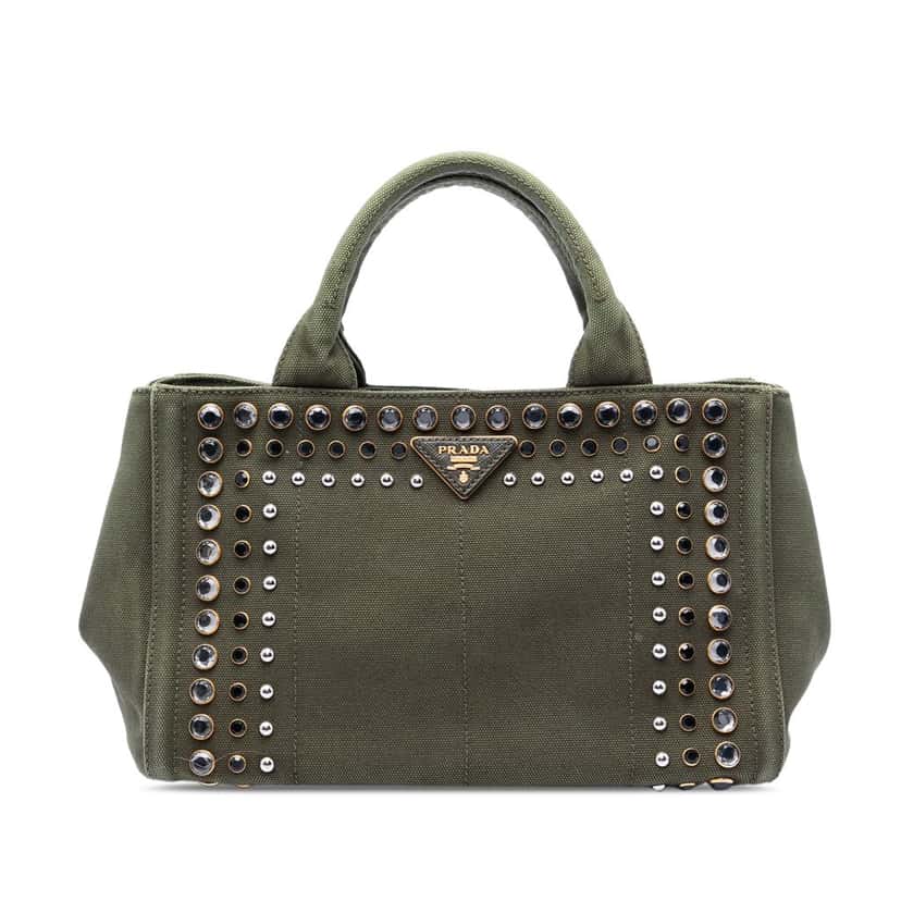Prada Small Canvas Canapa Bijoux Satchel Green Very good condition - Front View