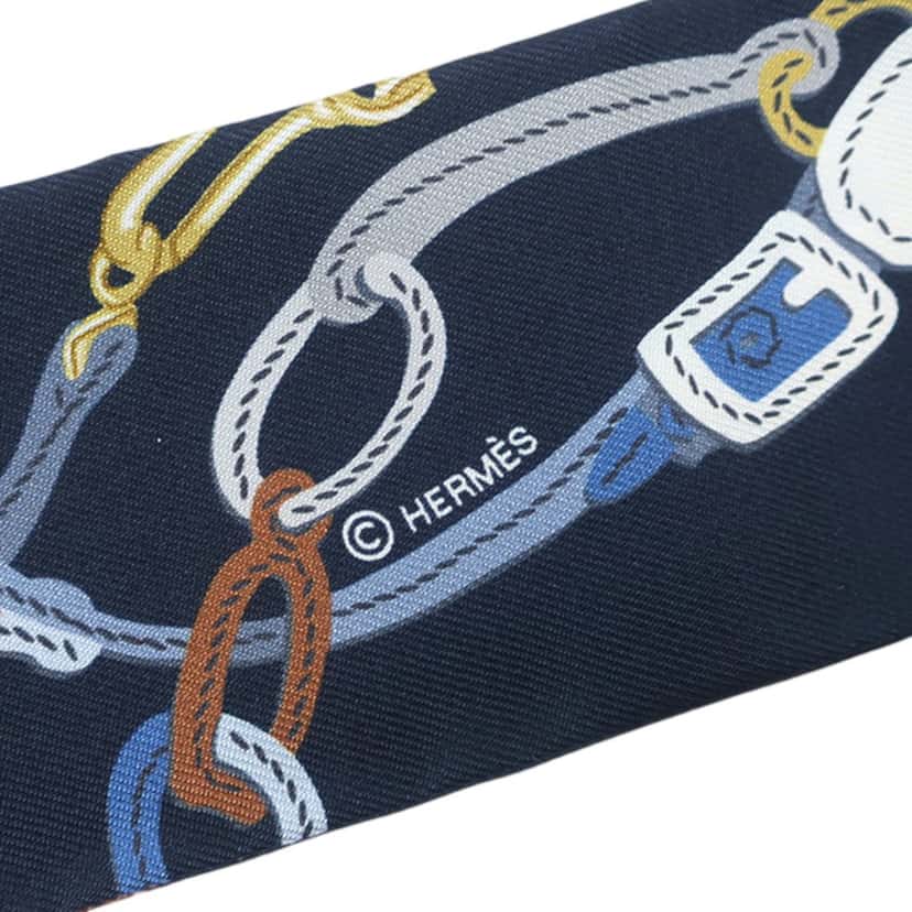 Hermès Brides de Gala Twilly Silk Scarf Blue Very good condition - Model View