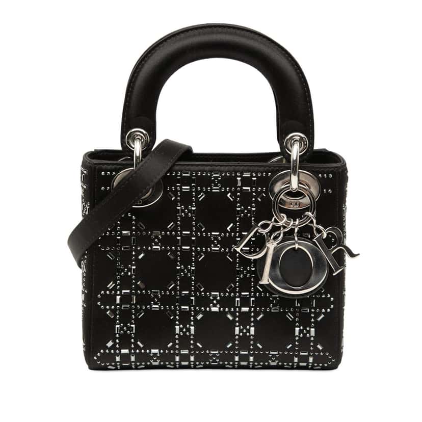 Dior Mini Satin Cannage Strass Crystal Embellished Lady Dior Black Very good condition - Front View
