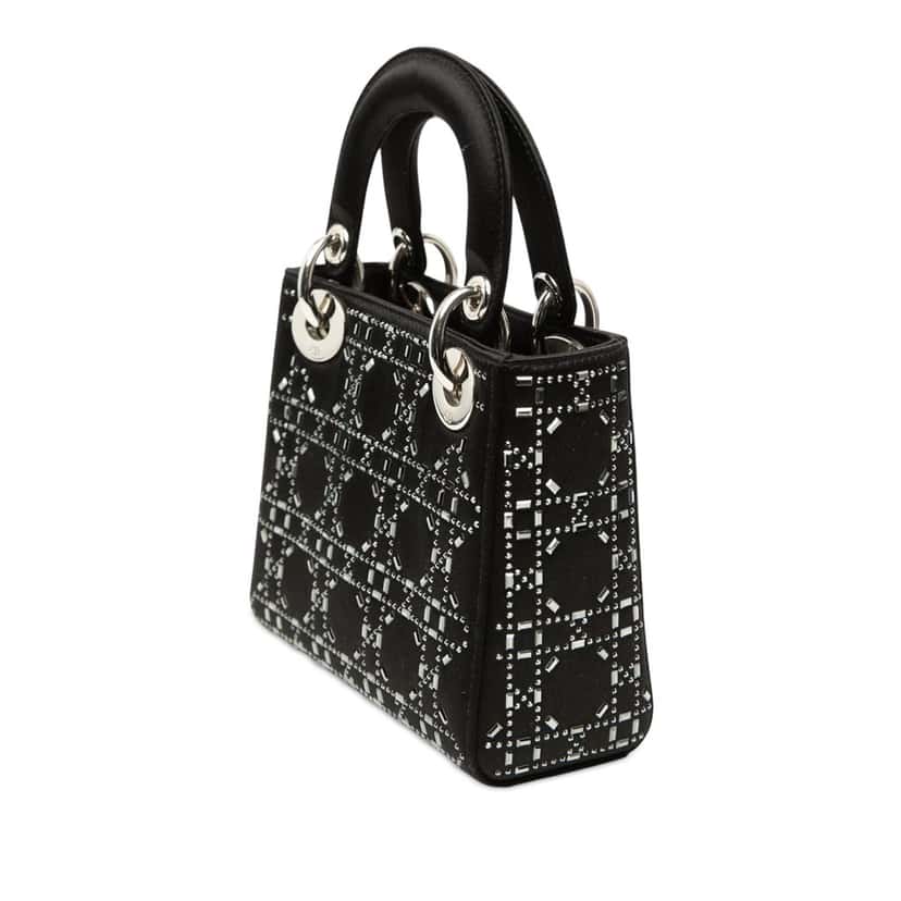 Dior Mini Satin Cannage Strass Crystal Embellished Lady Dior Black Very good condition - Back View