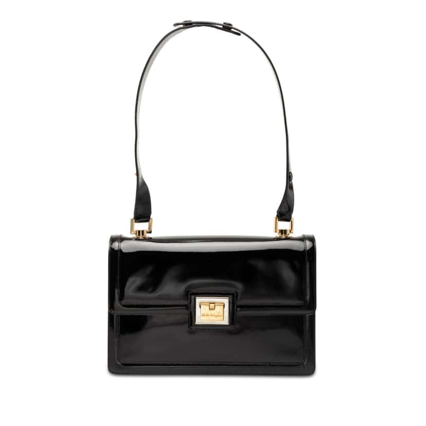 Ferragamo Patent Leather Shoulder Bag Black Leather Very good condition - Front View