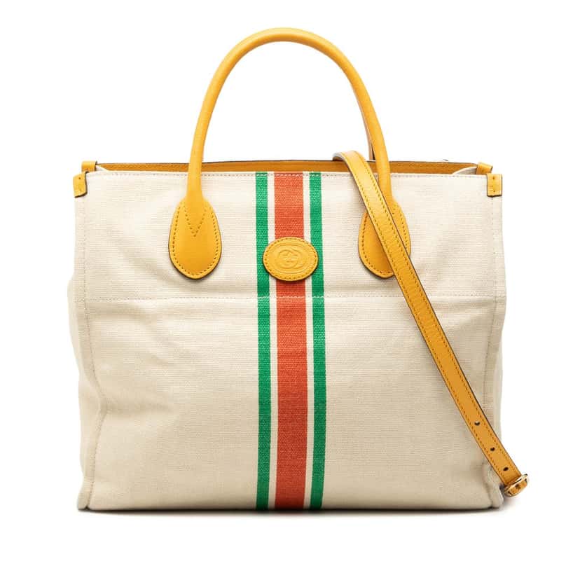Gucci Canvas Foldable Web Tote Beige Very good condition - Front View