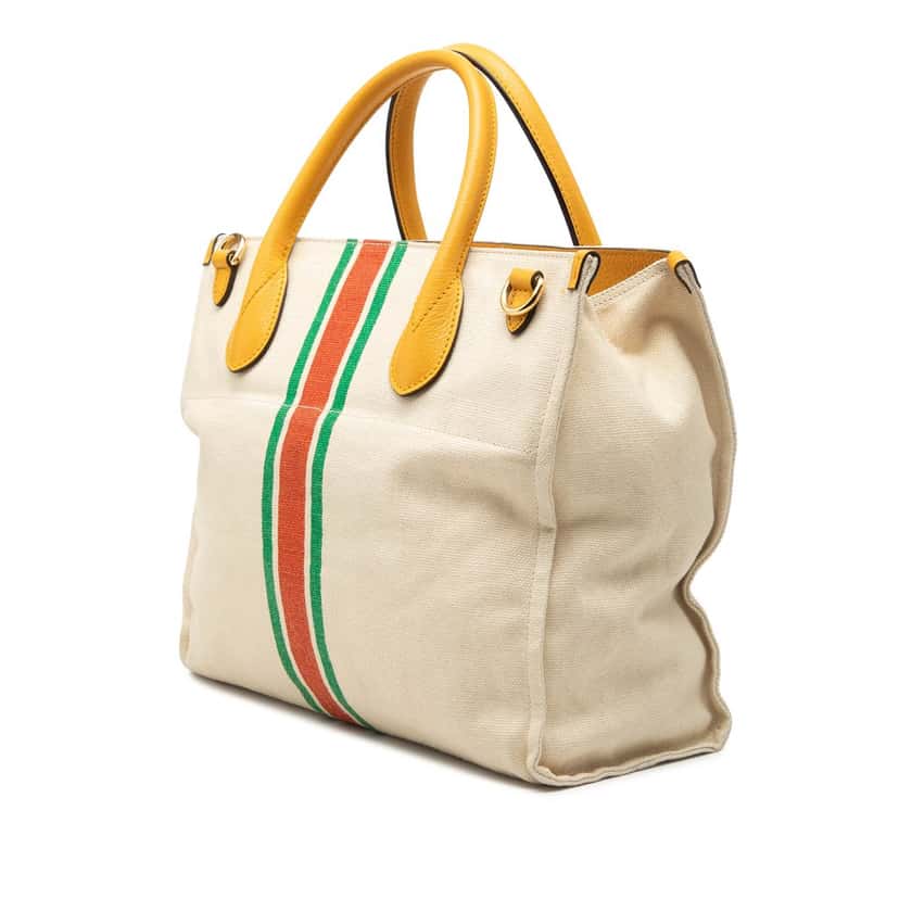 Gucci Canvas Foldable Web Tote Beige Very good condition - Back View