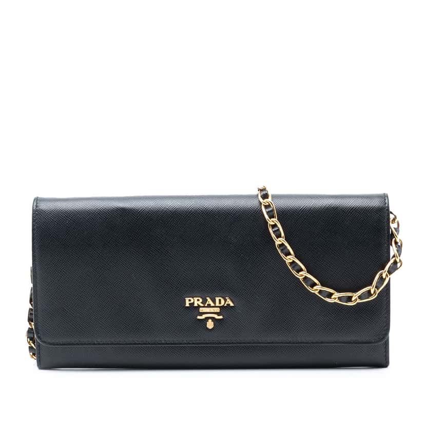 Prada Saffiano Lux Wallet On Chain Black Leather Very good condition - Front View