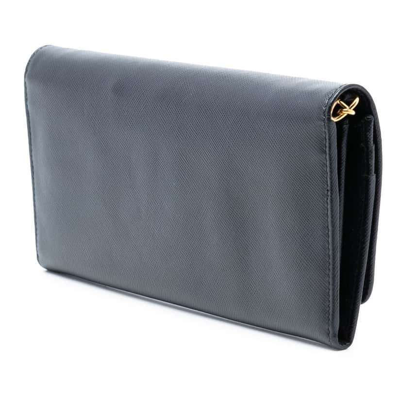 Prada Saffiano Lux Wallet On Chain Black Leather Very good condition - Back View