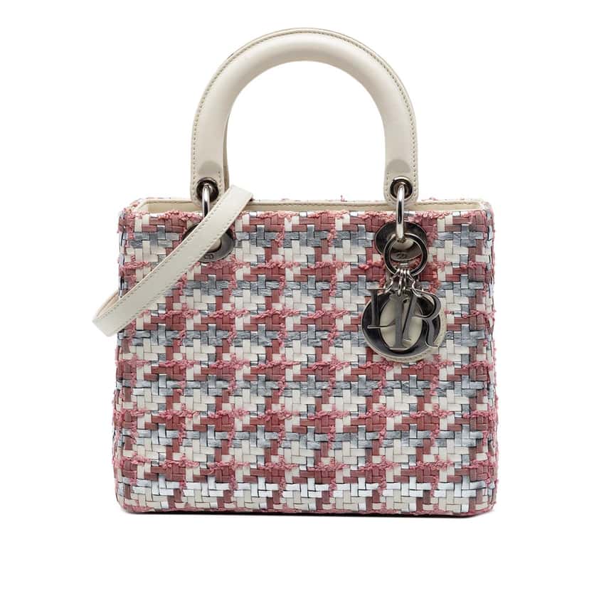Dior Medium Woven Lambskin and Tweed Lady Dior White Leather Very good condition - Front View