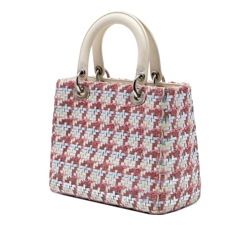 Dior Medium Woven Lambskin and Tweed Lady Dior White Leather Very good condition - Back View