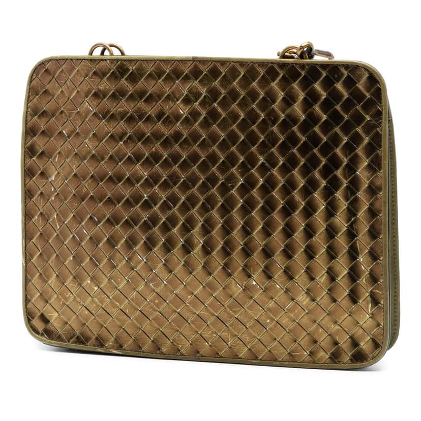 Bottega Veneta Metallic Nappa Intrecciato Shoulder Bag Gold Leather Good condition - Back View