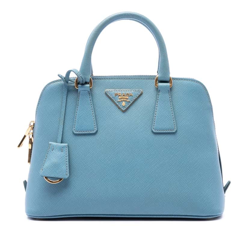 Prada Small Saffiano Lux Promenade Satchel Blue Leather Very good condition - Front View