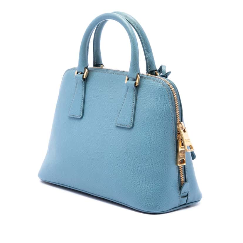 Prada Small Saffiano Lux Promenade Satchel Blue Leather Very good condition - Back View