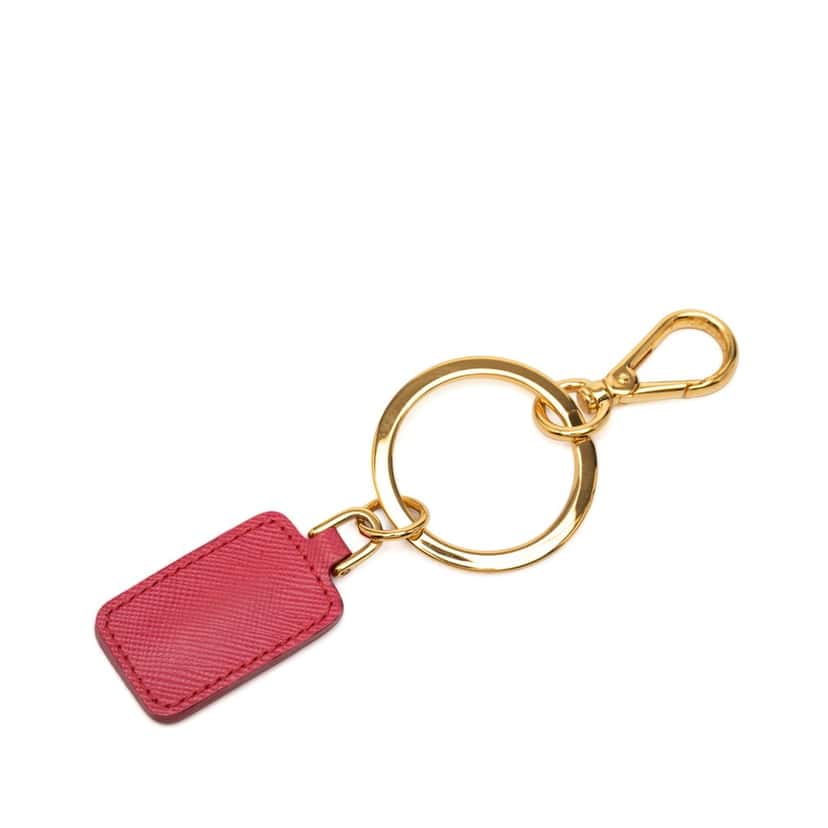 Prada Saffiano Logo Key Chain and Bag Charm Pink Leather Very good condition - Back View