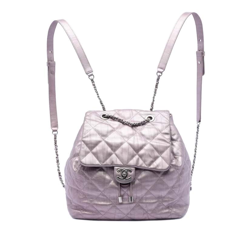 Chanel Quilted Iridescent Calfskin Ground Control Flap Backpack Pink Leather Very good condition - Front View