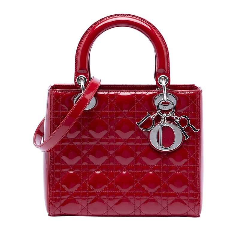 Dior Medium Patent Cannage Lady Dior Red Leather Very good condition - Front View