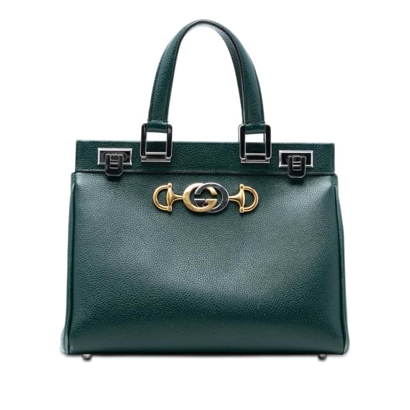 Gucci Small Grained Calfskin Zumi Top Handle Bag Green Leather Very good condition - Front View
