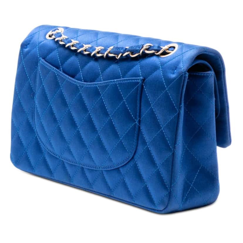 Chanel Medium Classic Satin Double Flap Blue Very good condition - Back View