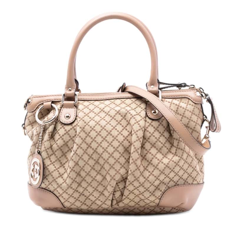 Gucci Diamante Canvas Sukey Satchel Beige Very good condition - Front View