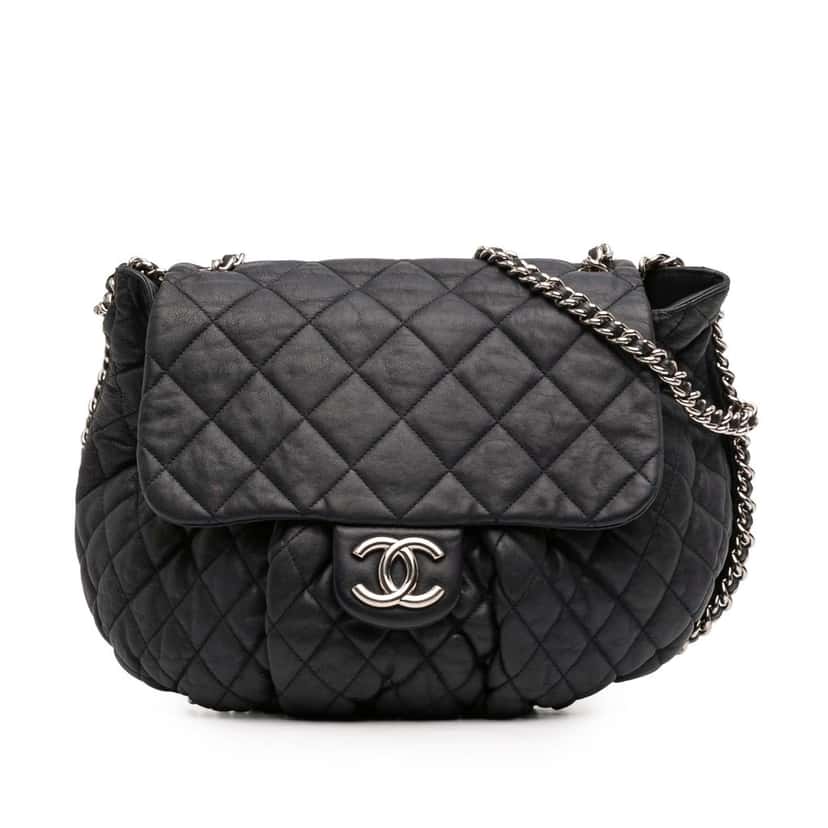 Chanel Large Washed Lambskin Chain Around Flap Black Leather Very good condition - Front View