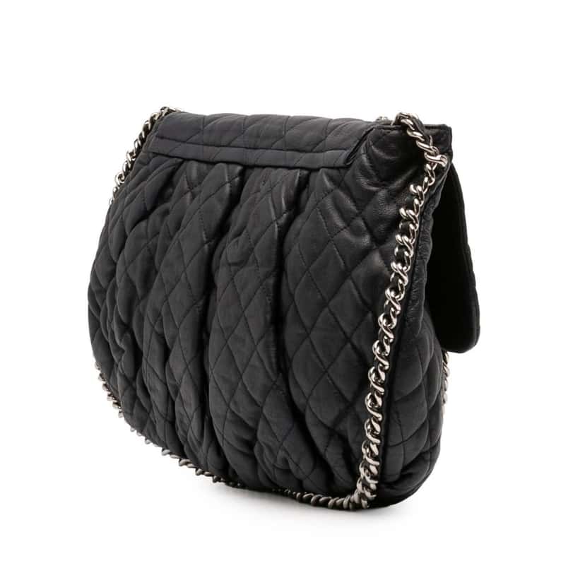 Chanel Large Washed Lambskin Chain Around Flap Black Leather Very good condition - Back View