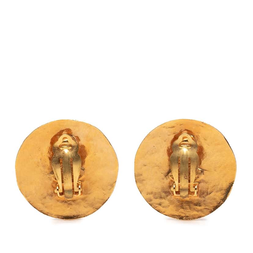 Chanel CC Gold Plated Round Clip On Earrings Gold Metal Very good condition - Back View