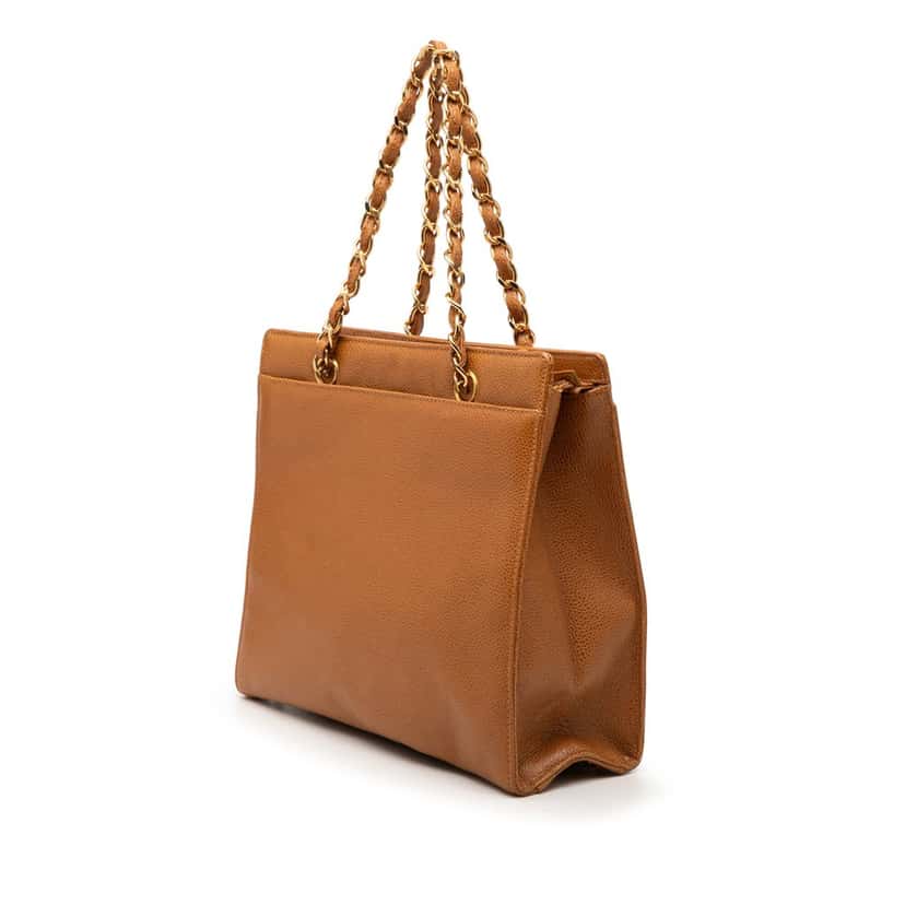 Chanel CC Caviar Chain Turn Lock Tote Brown Leather Very good condition - Back View