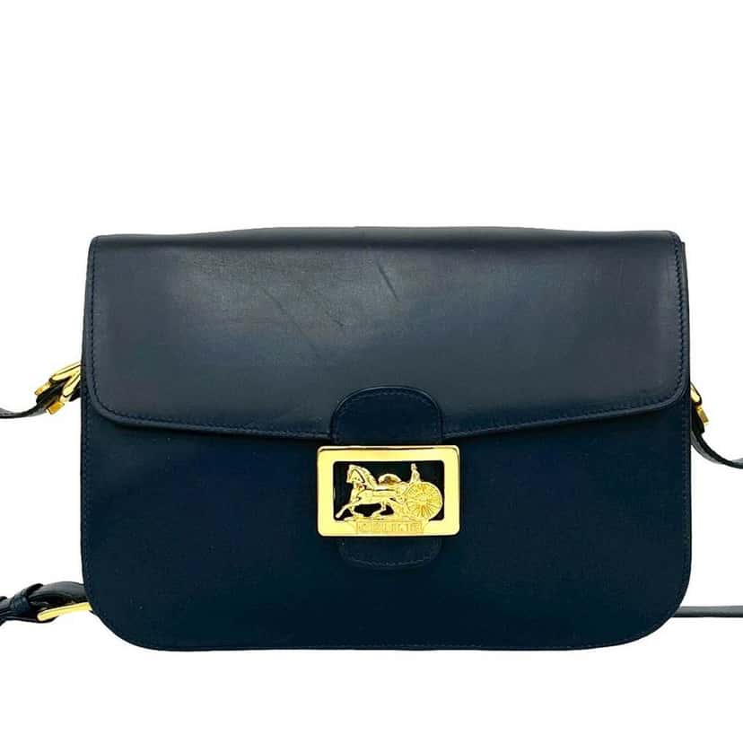 Celine Leather Logo Horse Carriage Crossbody Blue Leather Very good condition - Front View