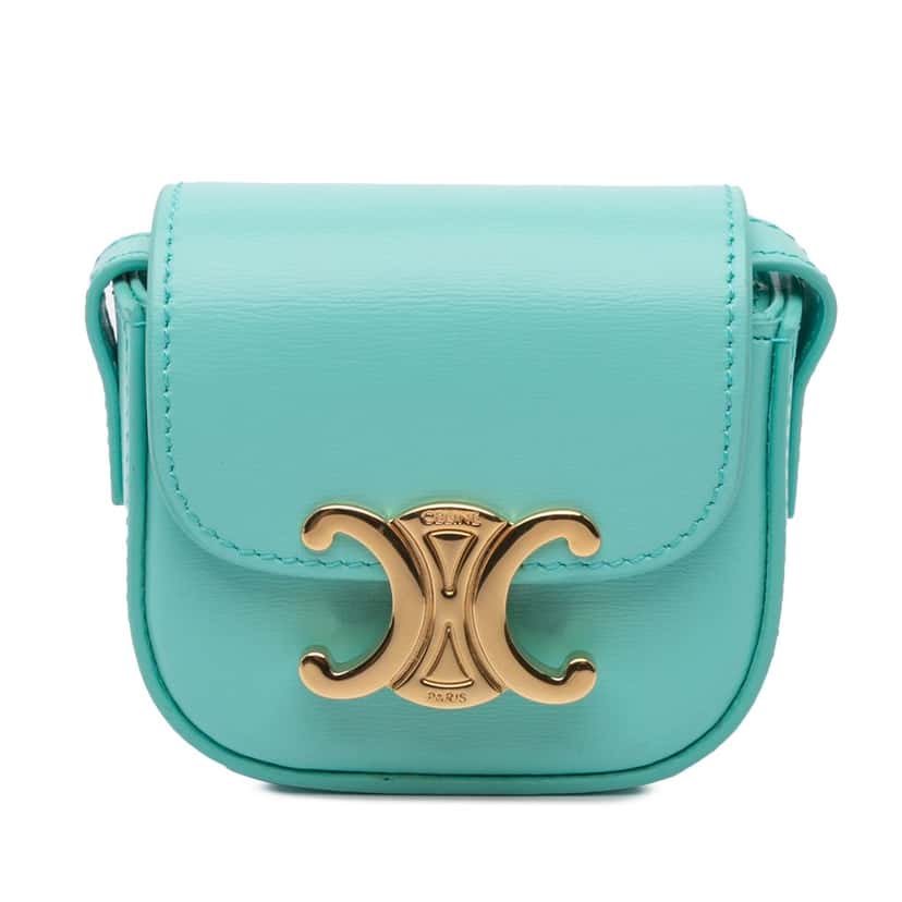 Celine Leather Triomphe AirPods Case with Strap Blue Leather Very good condition - Front View